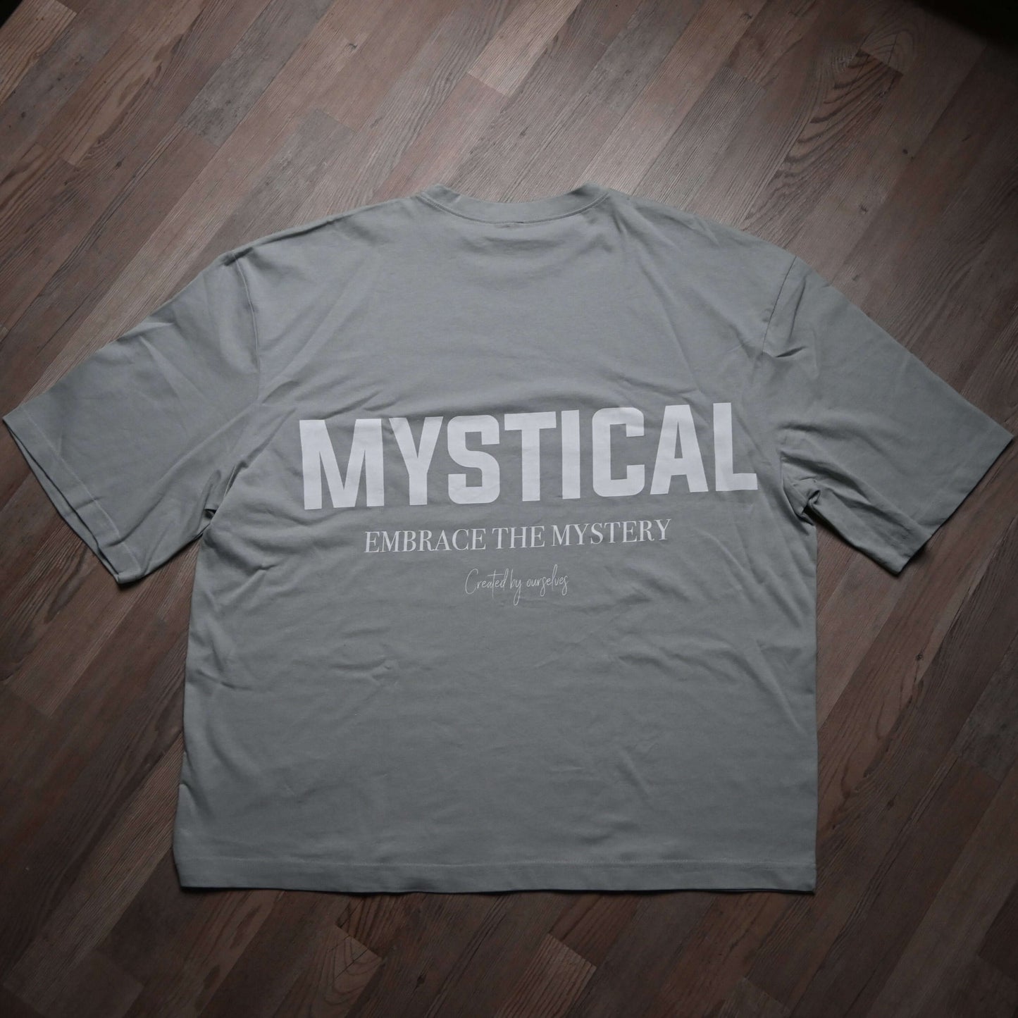 Oversized T-Shirt white on gray back view flat