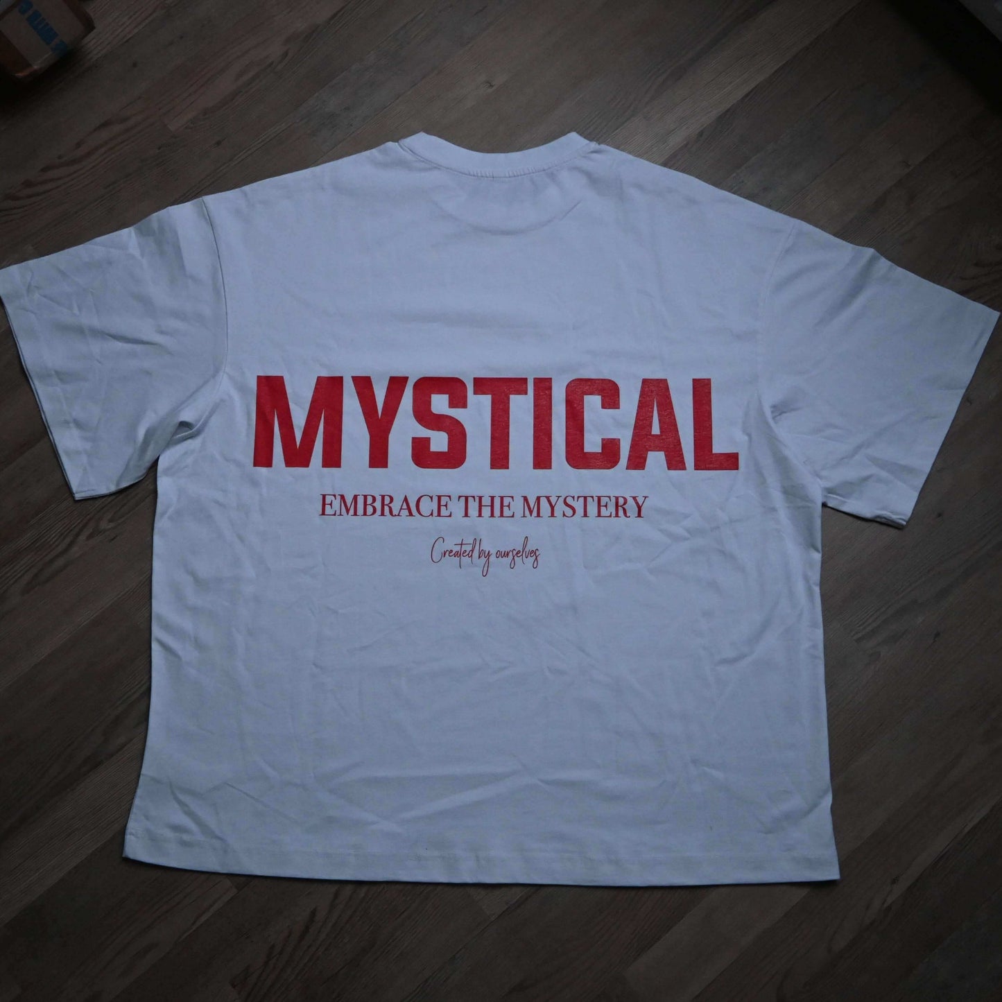 Oversized T-Shirt red on white back side view flat