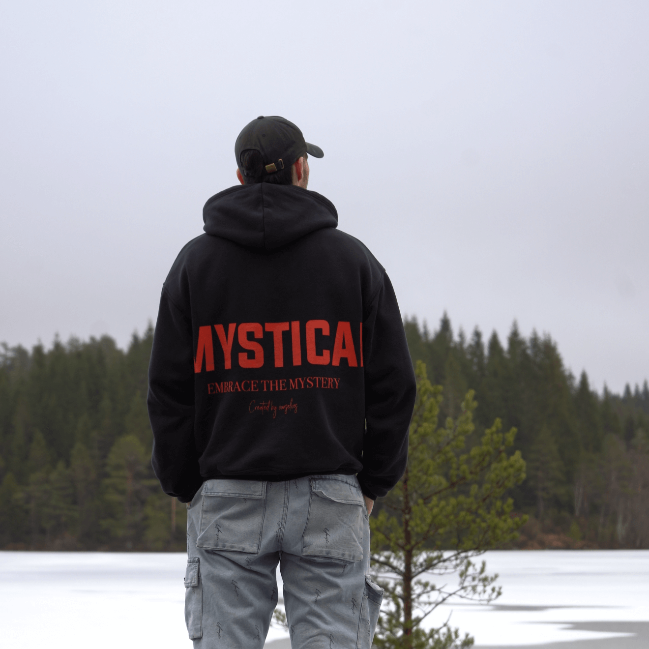 Oversized Hoodie back view hands in pockets